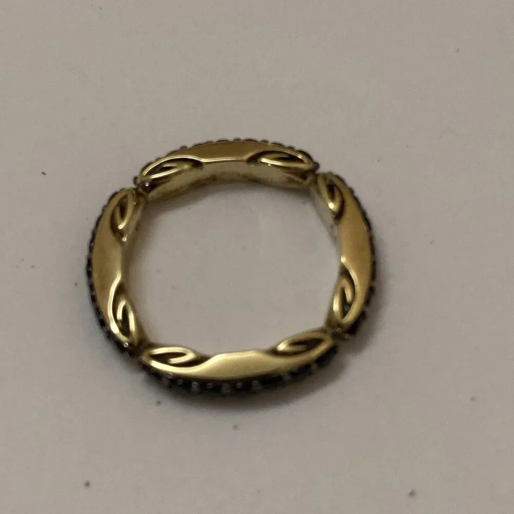Women Realm Stack Ring Size 6 Black CZ Gold Vermeil